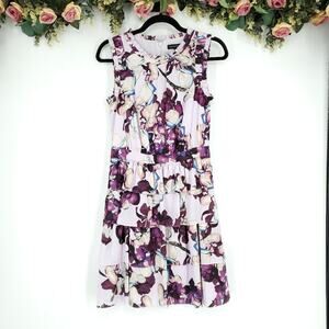 Banana Republic Floral Lilac Sleeveless Ruffle Dress Size 2